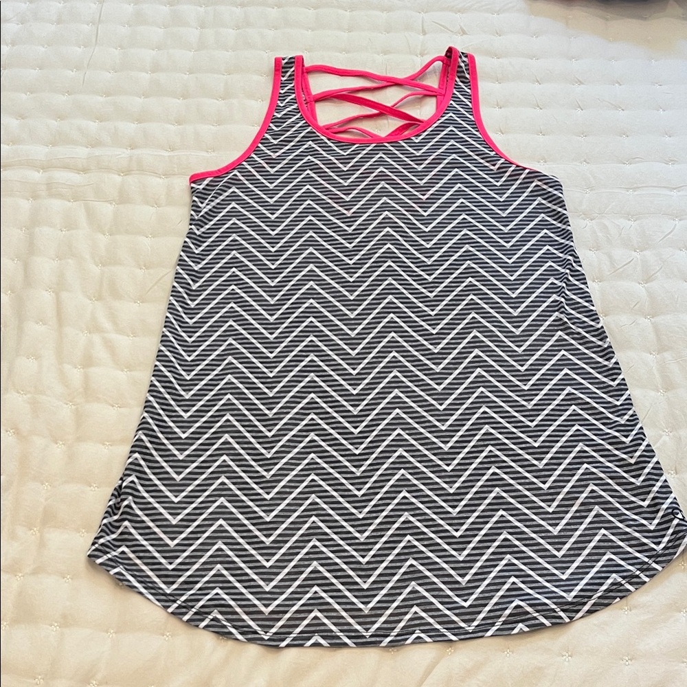 Chevron Pattern Swim Coverup with Pink Trim